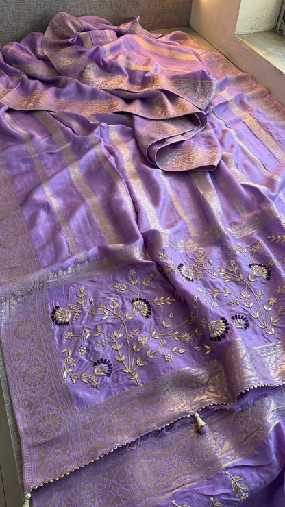 Zardozi Sequins And Gotta Patti On Munga Silk Banarasi · 56 Artisan Hours of work · The Sunehri Edit