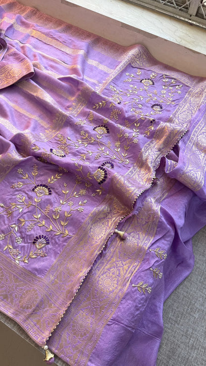 Zardozi Sequins And Gotta Patti On Munga Silk Banarasi · 56 Artisan Hours of work · The Sunehri Edit