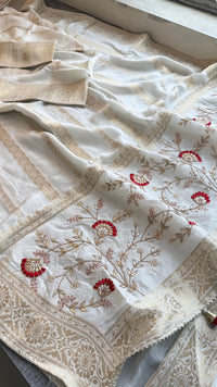 Banarasi Munga Silk Saree With Zardozi Sequins And Gotapatti Handwork