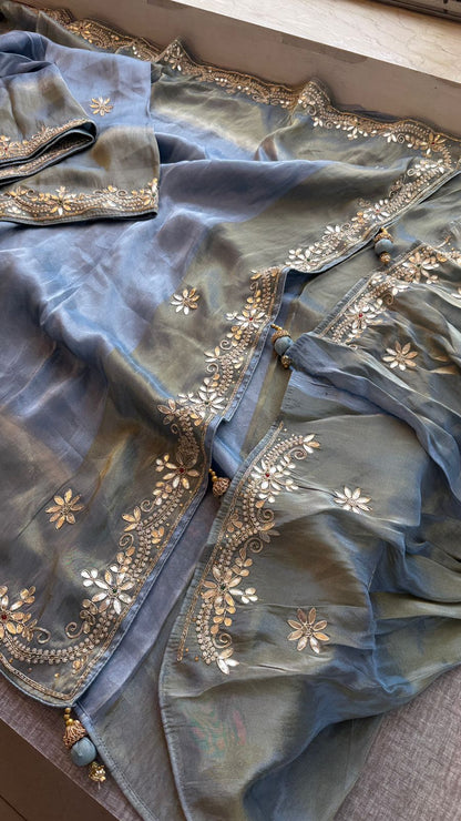 Zardozi Floral And Stone On Cosmo Munga Silk · 72 Artisan Hours of work · The Riwaayat Edit