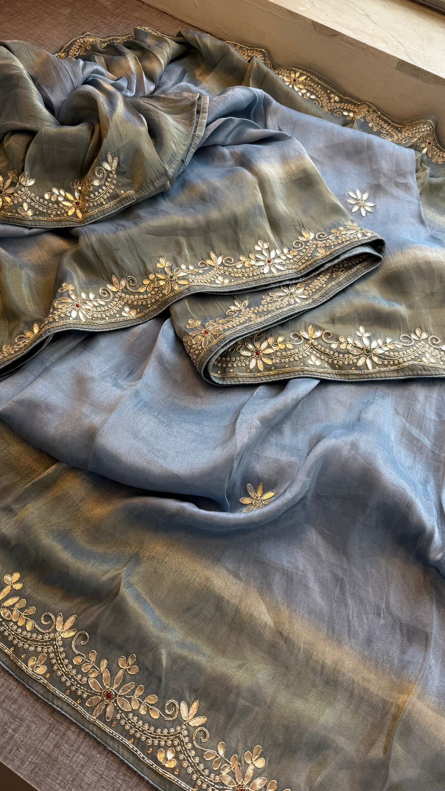 Zardozi Floral And Stone On Cosmo Munga Silk · 72 Artisan Hours of work · The Riwaayat Edit