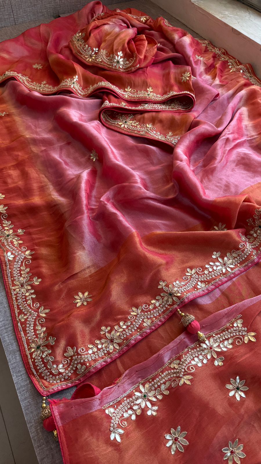 Zardozi Floral And Stone On Cosmo Munga Silk · 72 Artisan Hours of work · The Riwaayat Edit
