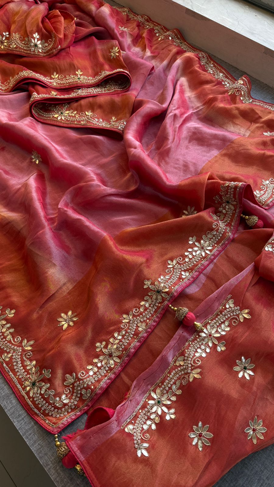 Zardozi Floral And Stone On Cosmo Munga Silk · 72 Artisan Hours of work · The Riwaayat Edit