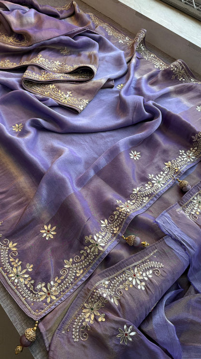 Zardozi Floral And Stone On Cosmo Munga Silk · 72 Artisan Hours of work · The Riwaayat Edit