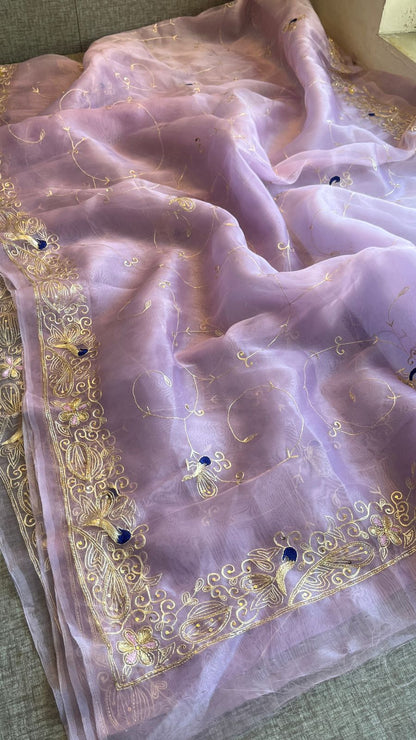 Peacock Resham Embroidery On Tissue Organza Silk · 40 Artisan Hours of work · The Noor Edit