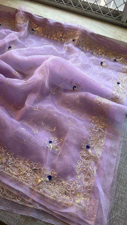 Peacock Resham Embroidery On Tissue Organza Silk · 40 Artisan Hours of work · The Noor Edit