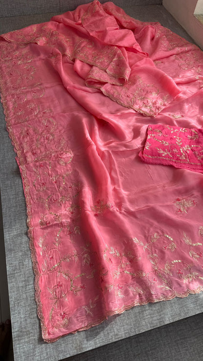 Floral Resham Embroidery On Soft Tissue Organza Silk · 32 Artisan Hours of work · The Noor Edit
