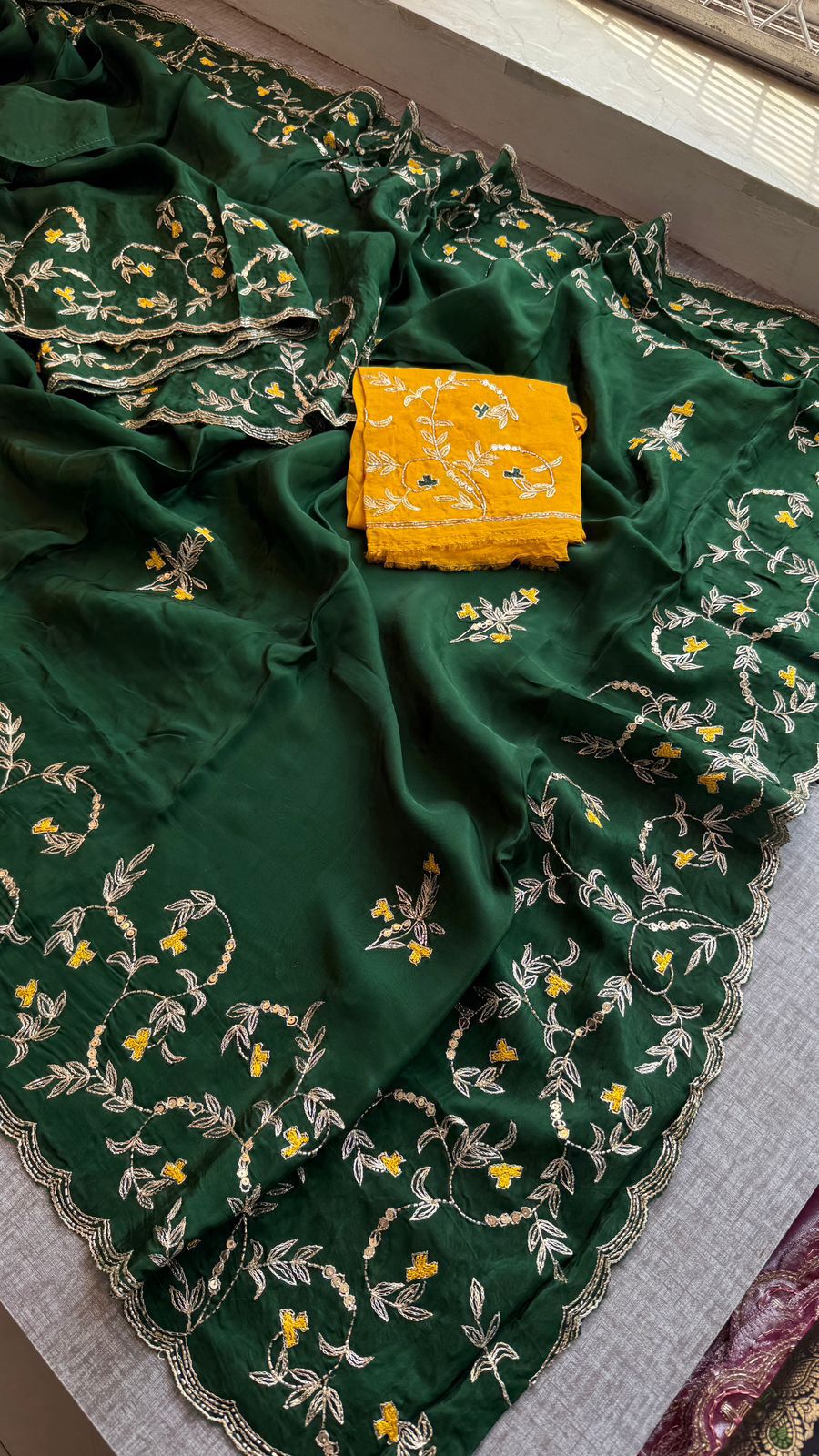 Floral Resham Embroidery On Soft Tissue Organza Silk · 32 Artisan Hours of work · The Noor Edit
