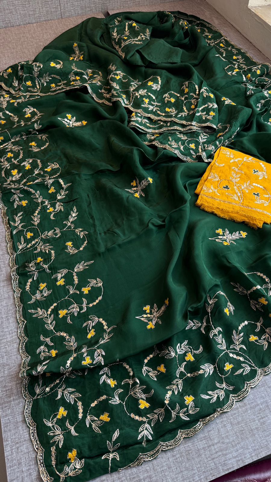 Floral Resham Embroidery On Soft Tissue Organza Silk · 32 Artisan Hours of work · The Noor Edit