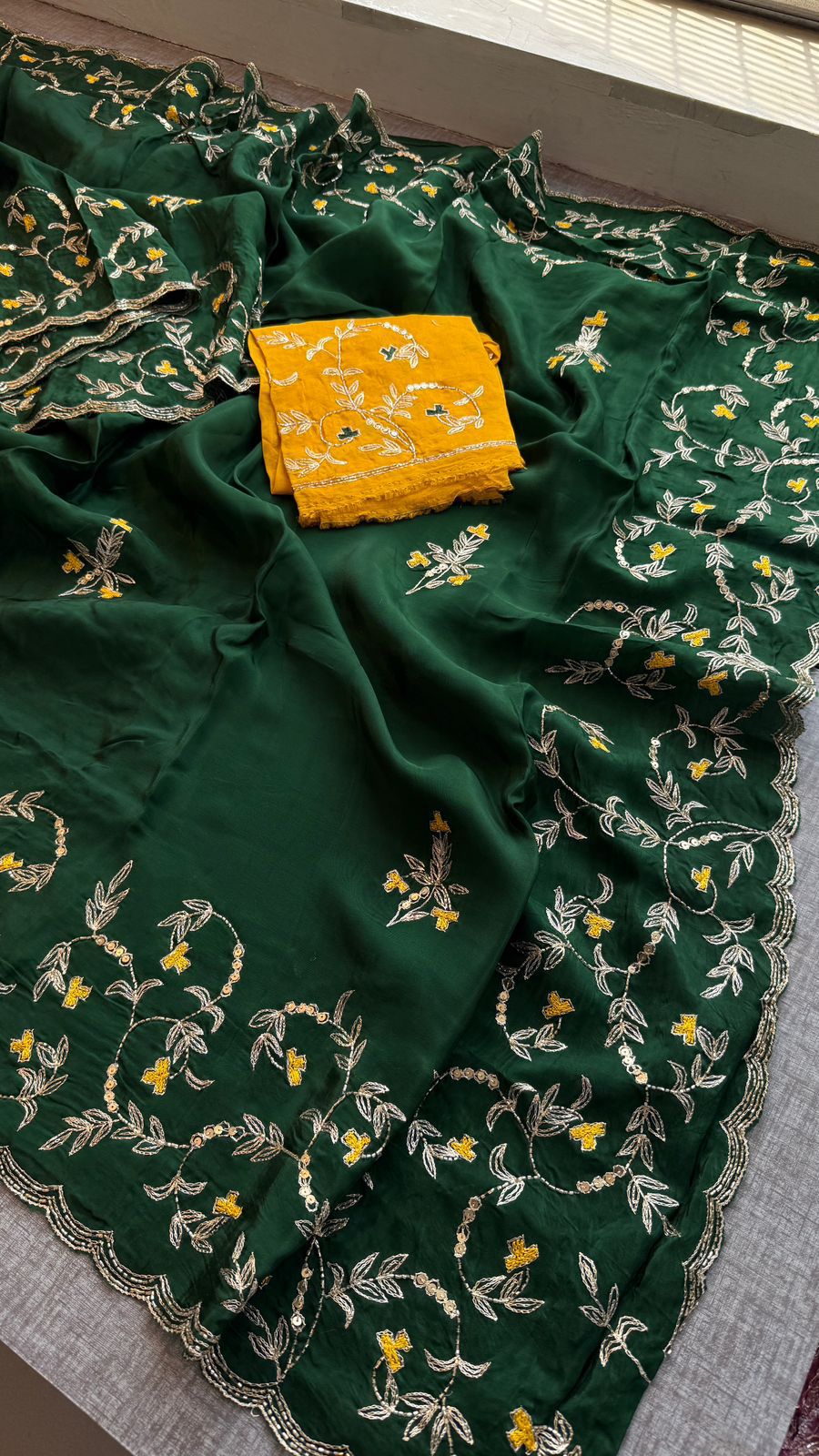 Floral Resham Embroidery On Soft Tissue Organza Silk · 32 Artisan Hours of work · The Noor Edit