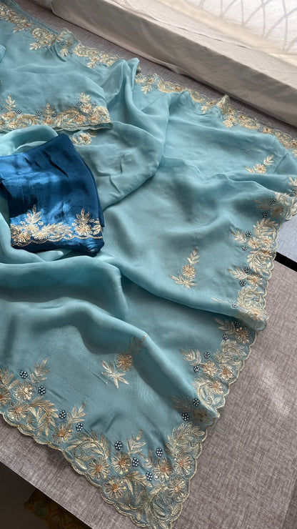 Floral Resham Embroidery On Soft Organza Silk · 28 Artisan Hours of work · The Jashn Edit