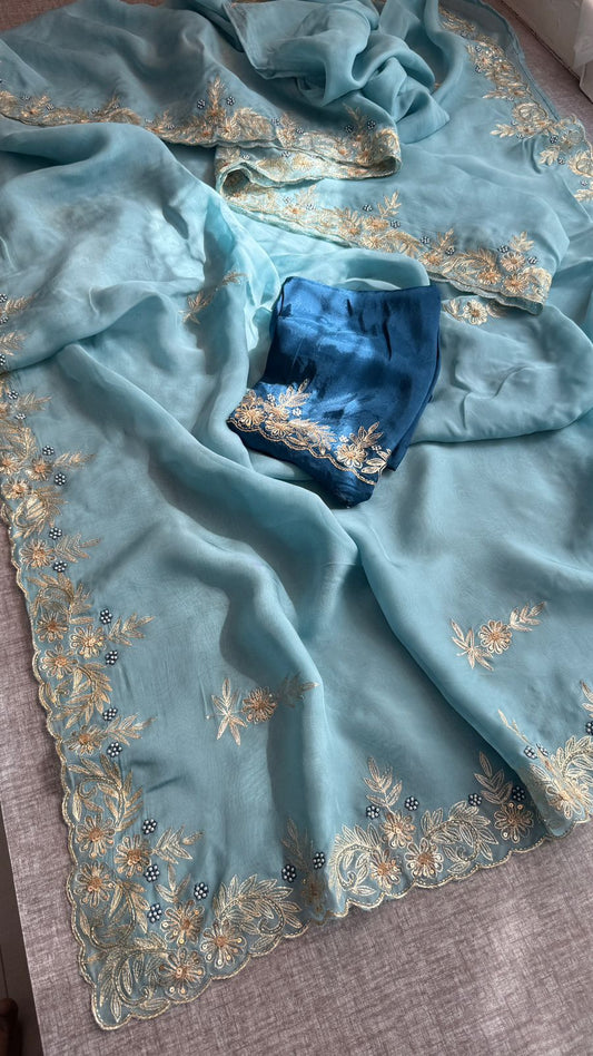 Floral Resham Embroidery On Soft Organza Silk · 28 Artisan Hours of work · The Jashn Edit