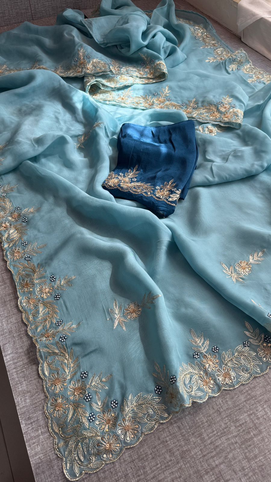 Floral Resham Embroidery On Soft Organza Silk · 28 Artisan Hours of work · The Jashn Edit