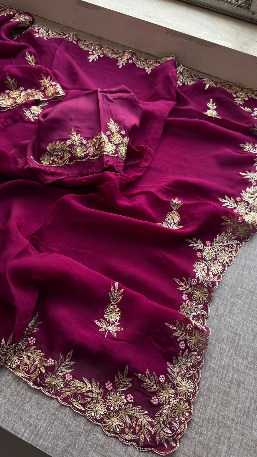 Floral Resham Embroidery On Soft Organza Silk · 28 Artisan Hours of work · The Jashn Edit