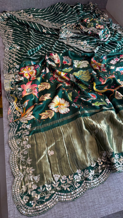 Floral Gotta Patti On Gajji Silk Digital Print · 28 Artisan Hours of work · The Nazakat Edit