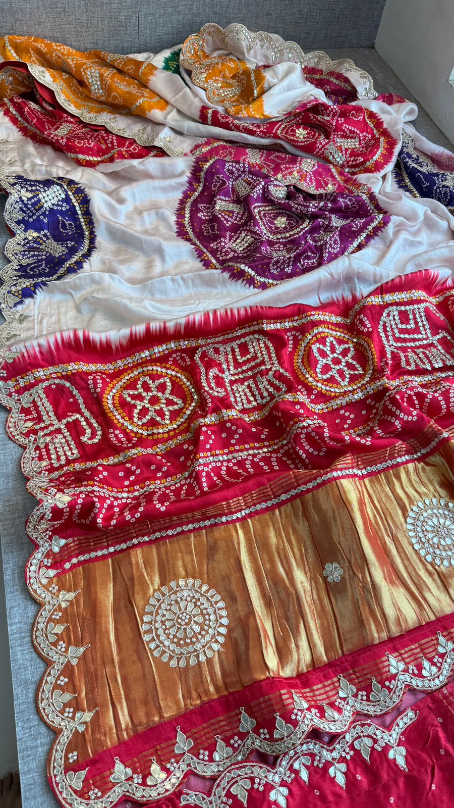 Elephant Border Gotta Patti On Gajji Silk Lakdi Patta · 32 Artisan Hours of work · The Mehfil Edit