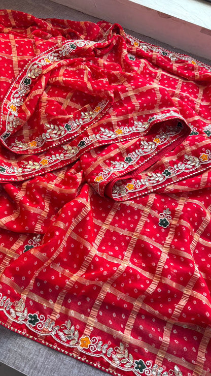Zardozi On Pure Chinon Bandhej Banarasi · 36 Artisan Hours of work · The Riwaayat Edit