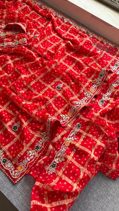 Zardozi On Pure Chinon Bandhej Banarasi · 36 Artisan Hours of work · The Riwaayat Edit