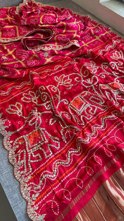 Zardozi Elephant Border On Gajji Silk Lakdi Patta · 36 Artisan Hours of work · The Royal Edit