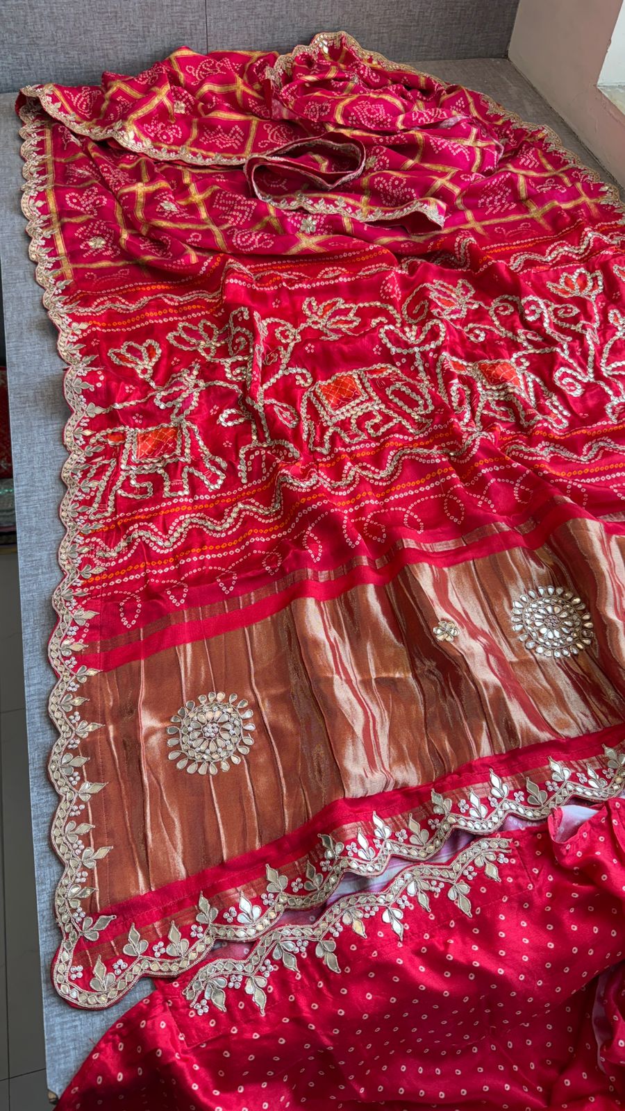 Zardozi Elephant Border On Gajji Silk Lakdi Patta · 36 Artisan Hours of work · The Royal Edit