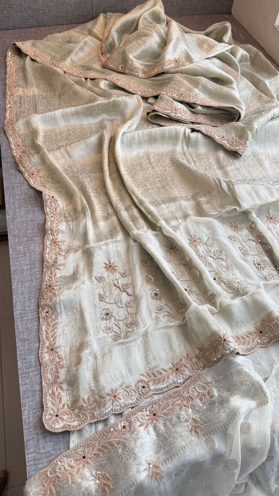 Zardozi And Pearl On Pure Khaddi Georgette Banarasi · 52 Artisan Hours of work · The Shringar Edit