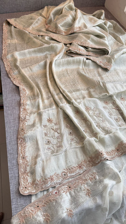 Zardozi And Pearl On Pure Khaddi Georgette Banarasi · 52 Artisan Hours of work · The Shringar Edit