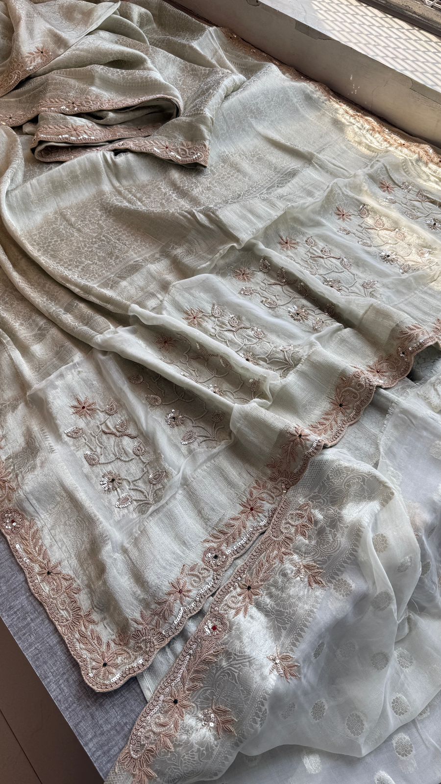 Zardozi And Pearl On Pure Khaddi Georgette Banarasi · 52 Artisan Hours of work · The Shringar Edit