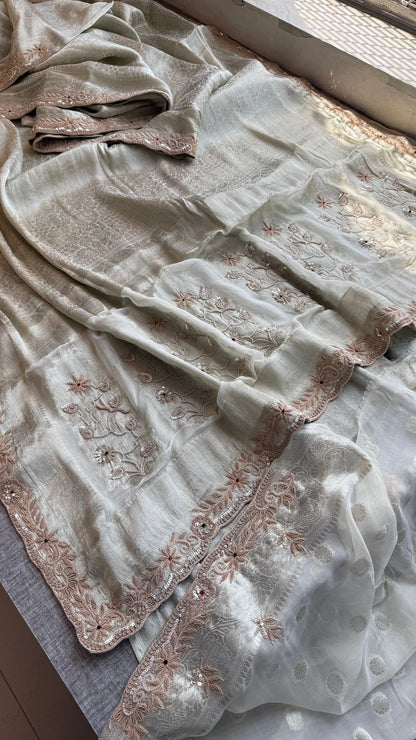 Zardozi And Pearl On Pure Khaddi Georgette Banarasi · 52 Artisan Hours of work · The Shringar Edit