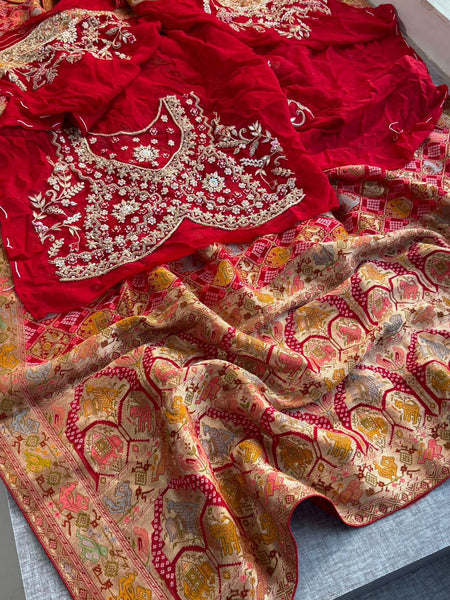 Pure Khaddi Georgette Banarasi Saree With Zardozi Embroidered Blouse