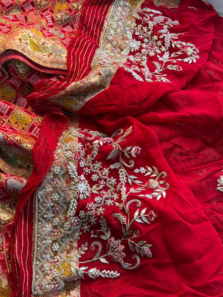 Pure Khaddi Georgette Banarasi Saree With Zardozi Embroidered Blouse