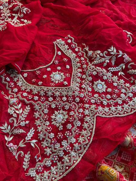 Pure Khaddi Georgette Banarasi Saree With Zardozi Embroidered Blouse