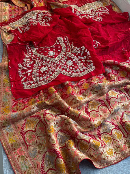Pure Khaddi Georgette Banarasi Saree With Zardozi Embroidered Blouse