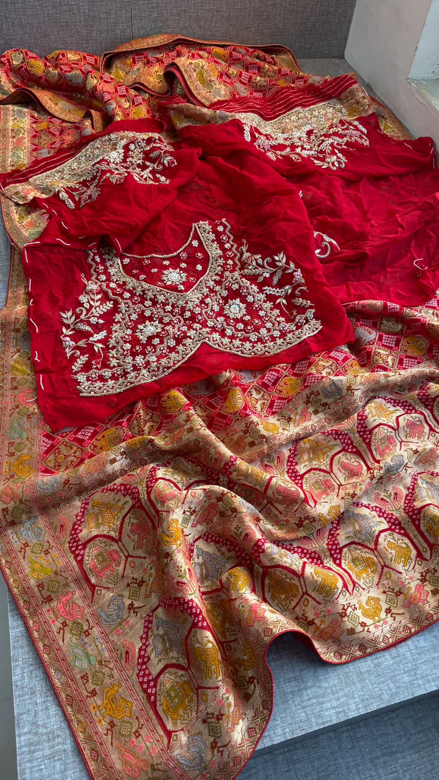 Pure Khaddi Georgette Banarasi Saree With Zardozi Embroidered Blouse