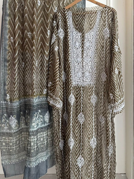 Elegant Pure Mul Chanderi Printed Kurta Dupatta Set With Pearl & Katdana Work