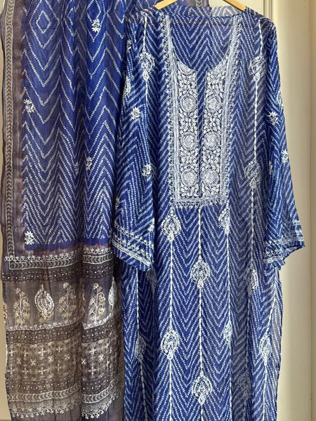 Elegant Pure Mul Chanderi Printed Kurta Dupatta Set With Pearl & Katdana Work