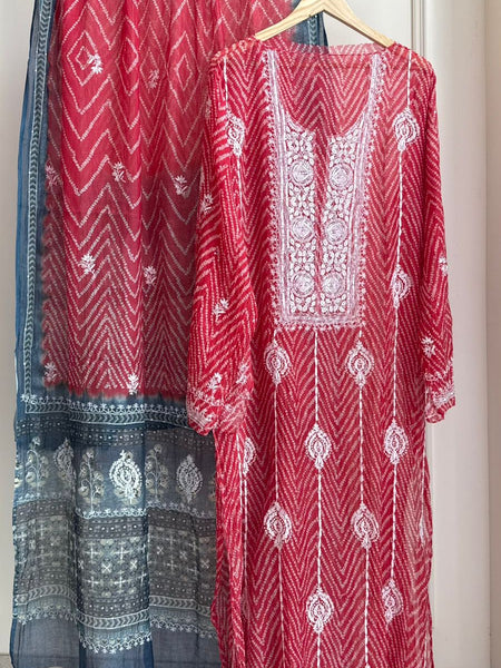 Elegant Pure Mul Chanderi Printed Kurta Dupatta Set With Pearl & Katdana Work