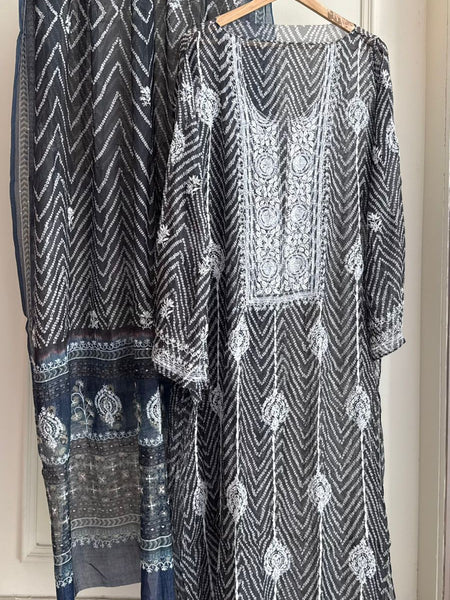 Elegant Pure Mul Chanderi Printed Kurta Dupatta Set With Pearl & Katdana Work