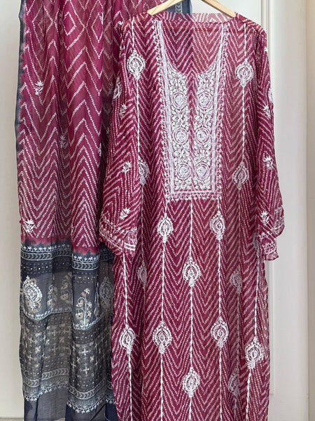 Elegant Pure Mul Chanderi Printed Kurta Dupatta Set With Pearl & Katdana Work