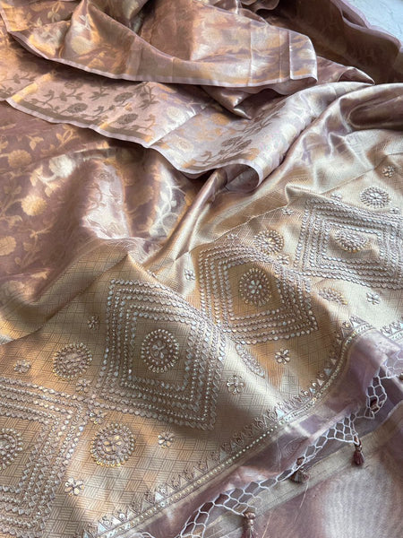 Pure Tissue Silk Banarasi Saree With Zardozi Pearl Embellished Border