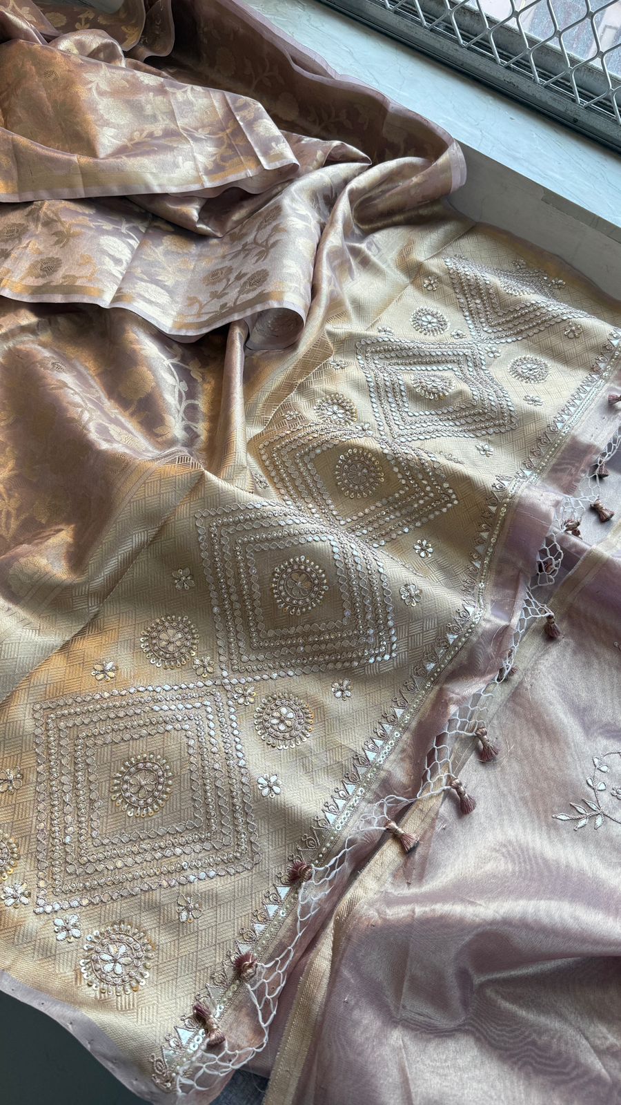 Zardozi And Pearl On Pure Tissue Silk Banarasi · 56 Artisan Hours of work · The Royal Edit