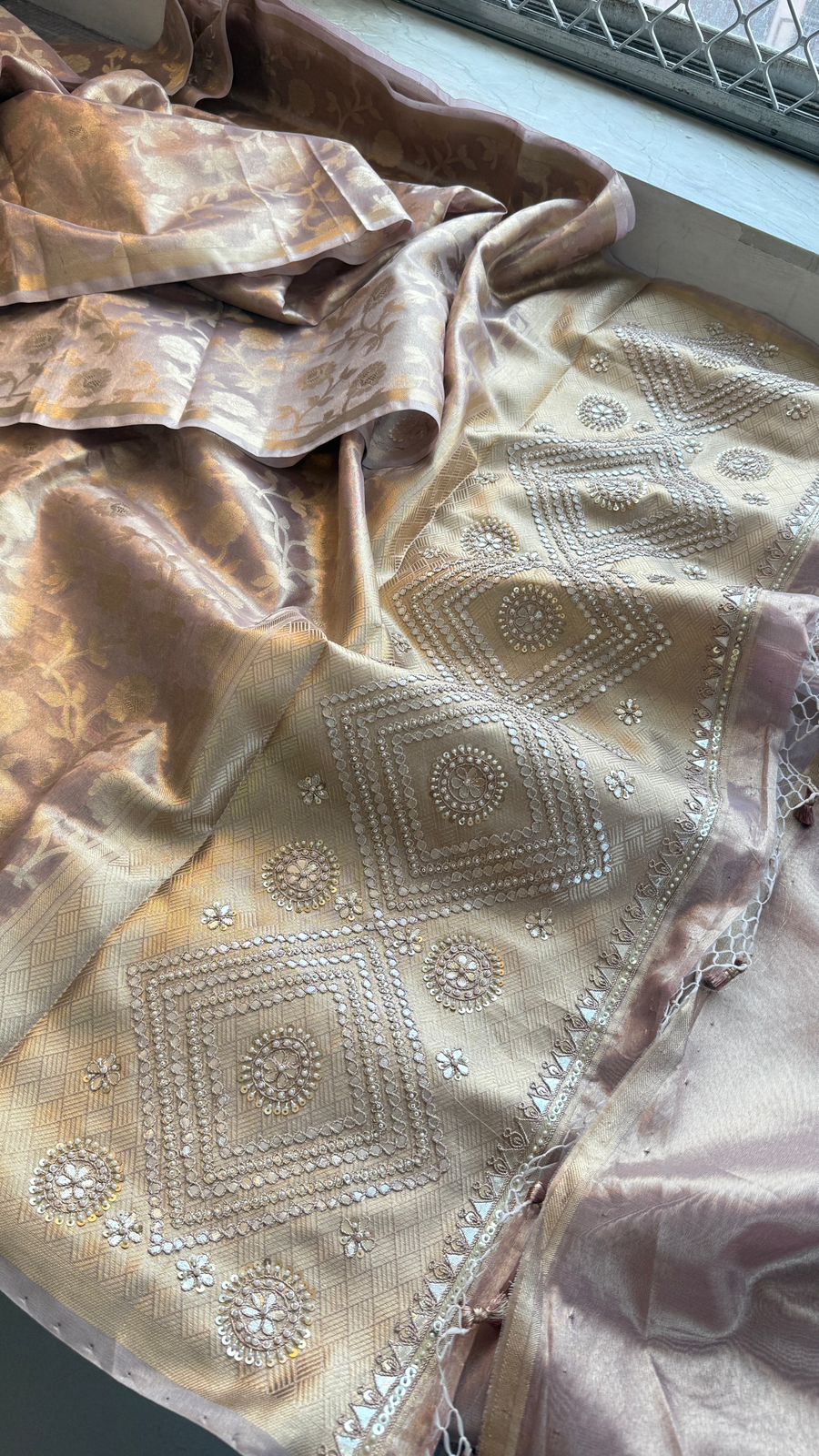 Zardozi And Pearl On Pure Tissue Silk Banarasi · 56 Artisan Hours of work · The Royal Edit