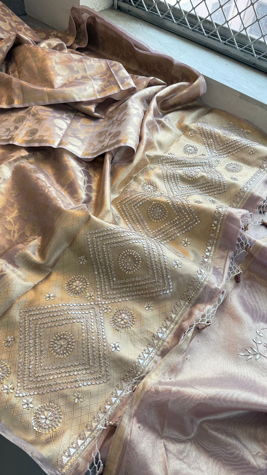 Zardozi And Pearl On Pure Tissue Silk Banarasi · 56 Artisan Hours of work · The Royal Edit