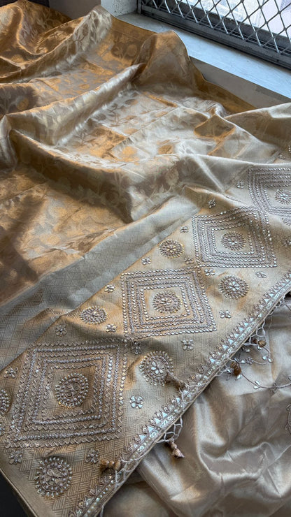 Zardozi And Pearl On Pure Tissue Silk Banarasi · 56 Artisan Hours of work · The Royal Edit