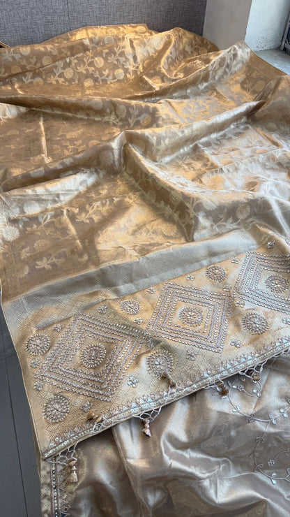 Zardozi And Pearl On Pure Tissue Silk Banarasi · 56 Artisan Hours of work · The Royal Edit