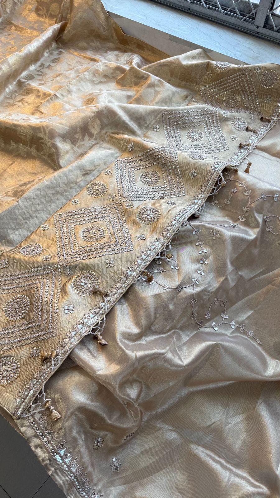 Zardozi And Pearl On Pure Tissue Silk Banarasi · 56 Artisan Hours of work · The Royal Edit
