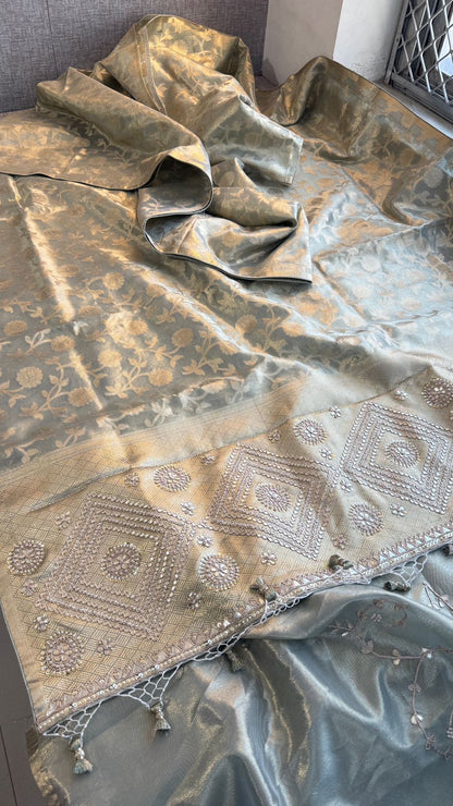 Zardozi And Pearl On Pure Tissue Silk Banarasi · 56 Artisan Hours of work · The Royal Edit