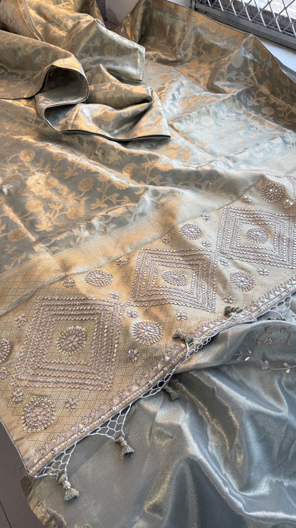 Zardozi And Pearl On Pure Tissue Silk Banarasi · 56 Artisan Hours of work · The Royal Edit