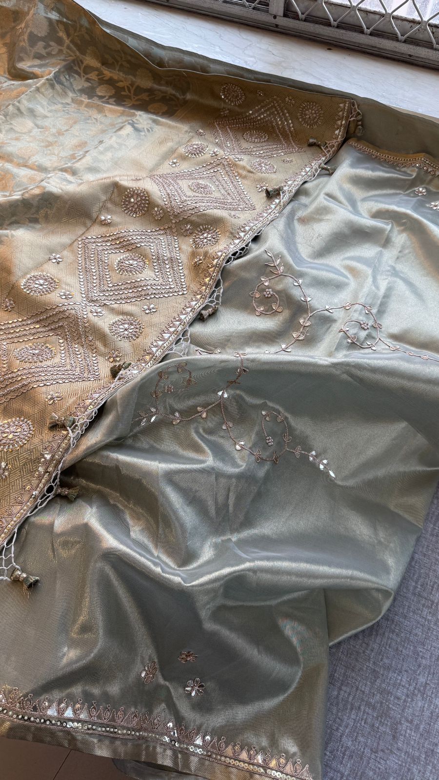 Zardozi And Pearl On Pure Tissue Silk Banarasi · 56 Artisan Hours of work · The Royal Edit