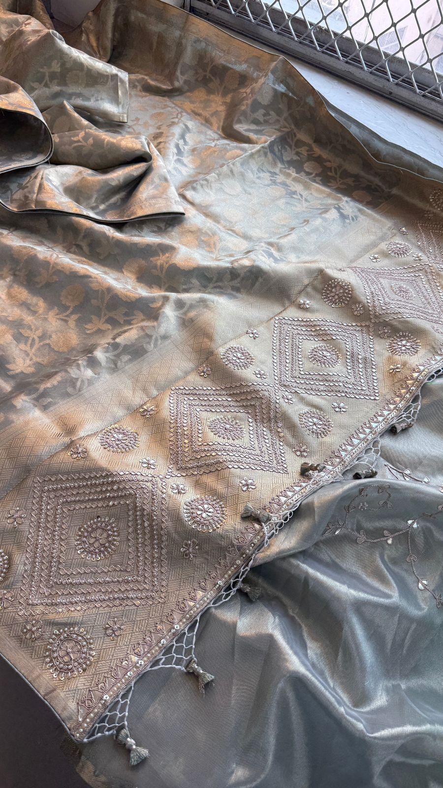 Zardozi And Pearl On Pure Tissue Silk Banarasi · 56 Artisan Hours of work · The Royal Edit