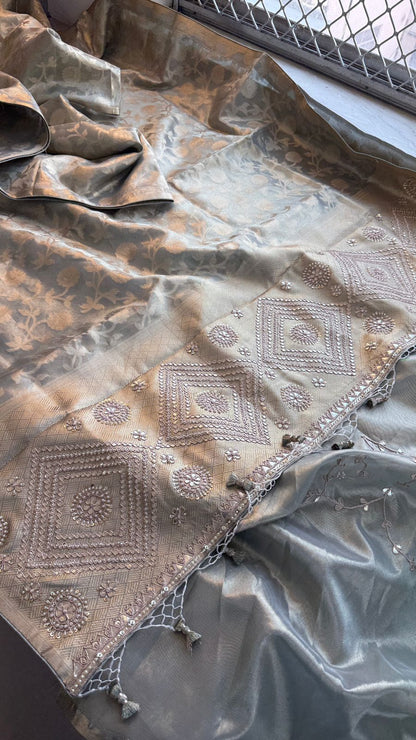 Zardozi And Pearl On Pure Tissue Silk Banarasi · 56 Artisan Hours of work · The Royal Edit